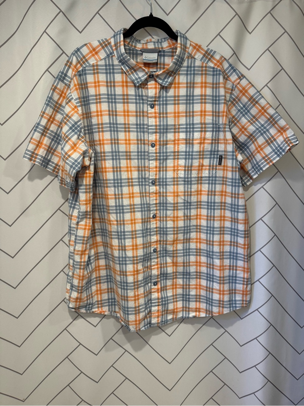 Columbia Men's Short Sleeve Plaid Button-Down Shirt - Orange & Blue